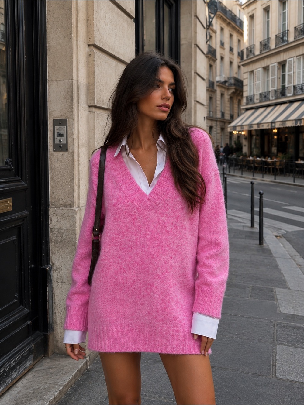 ZARA oversized soft knit wool & alpaca blend v-neck long sweater